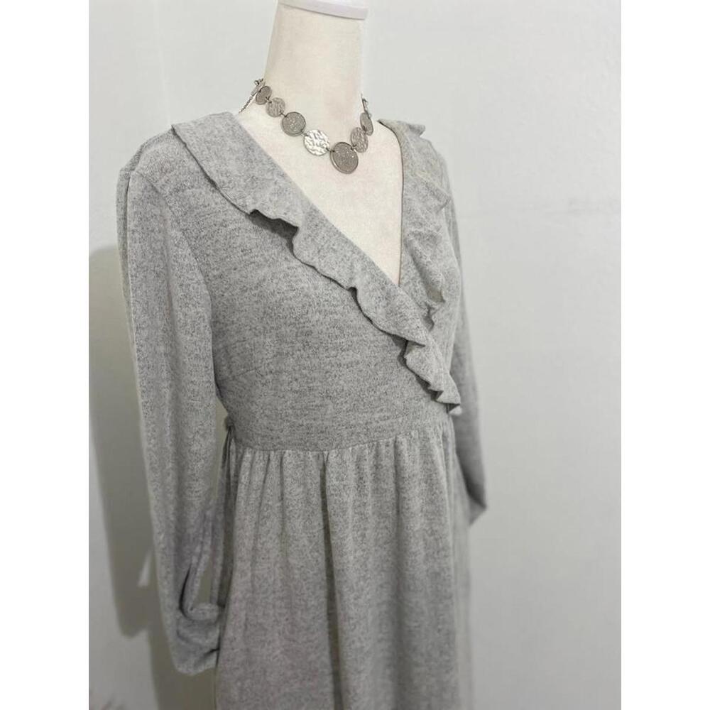 Grey sweater Ruffled Maxi Dress w/pockets-Small-New (0007)